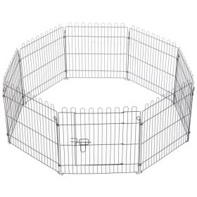 24inch 8-Panel Dog Playpen Octagon Pet Exercise Playpen Crate Foldable Dog Cage Pen Puppy Kennel, Black (Option: Black)