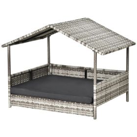 Wicker Pet House Dog Bed for Indoor/Outdoor Rattan Furniture with Cushion (Option: Dark grey)