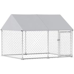 Outdoor Dog Kennel with Waterproof & Anti-UV Cover, Quick-Connect Frame, Secure Lock for Small Medium Dogs (Option: SILVER)