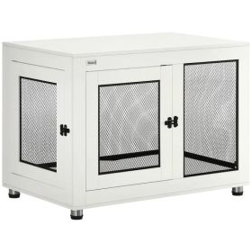 Pet Crate End Table with Water-resistant Cushion or Large Medium Dogs, White (Option: Oak)