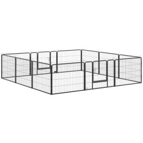 Dog Playpen, 31.5"W Heavy-Duty Metal Puppy Play Pen, Pet Exercise Fences for Outside and Indoor, DIY Design with Door for Small Dogs, 12 Panels, (Option: Grey)