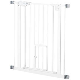 Pet Gate Extra Wide Press-Mounted with Cat Door, Auto Closing Pet Gate for Stair, Hallway, 29-32 Inch, White (Option: White)
