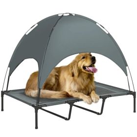 Elevated Dog Bed with Canopy, Portable Raised Dog Cot for XL Sized Dogs, Indoor & Outdoor, 48" x 36" x 43", Grey (Option: Grey)