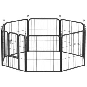 24" Dog Playpen Indoor Outdoor, Portable Foldable 8 Panels Pet Playpen with Door & Strap for Small Dogs (Option: Black)