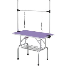 Adjustable Dog Grooming Table with 2 Safety Slings, Storage Basket, Purple (Option: Purple)