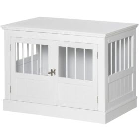 31" Dog Crate Furniture End Table with Three Doors for Small Dogs, White (Option: White)