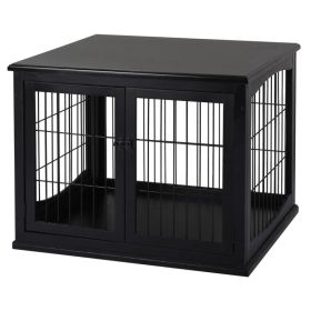 26" Wooden Dog Cage with Double Door Entrance & Simple Modern Design, Black (Option: Black)