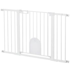 30"-52" Extra Wide Pet Gate Barrier with Small Door, 30"H Dog Gate with Safety Gate Barrier, Stair Pressure Fit, White (Option: White)