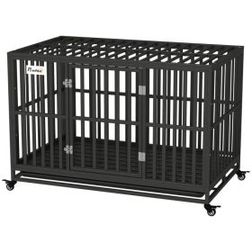 49" Heavy Duty Steel Dog Crate Kennel Pet Cage with Wheels for Convenient Access Anti-Pinching Floor, Black (Option: Black)