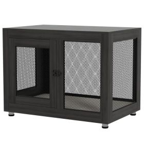 Pet Crate End Table with Water-resistant Cushion or Large Medium Dogs, Black (Option: Black)