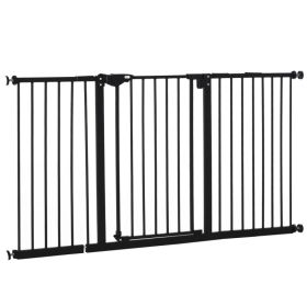 Pet Gate with Door Dog Gate and Barrier Indoor for Stairs Includes 7", 8", 12" Extensions Kit, 30 Inch Tall Pressure-Mounted Safety Gate, Black (Option: Black)