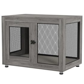 Pet Crate End Table with Water-resistant Cushion or Large Medium Dogs, Grey (Option: Grey)