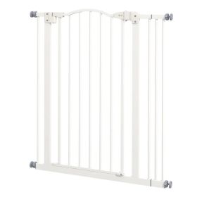Extra Tall Dog Gate with Door, Pressure Fit, Auto Close, Double Locking for Doorways Hallways Stairs, 29"-34", White (Option: White)