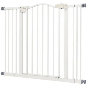 Extra Tall Dog Gate with Door, Pressure Fit, Auto Close, Double Locking for Doorways Hallways Stairs, 29"-39", White (Option: White)
