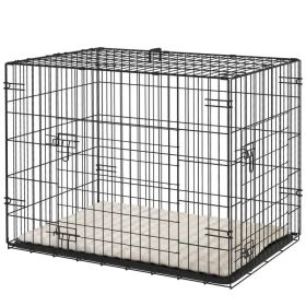 30" Dog Crate with 2 Doors, Folding Metal Dog Cage with Soft Cushion, Removable Tray, Handle, for Small Dogs, Black (Option: Black)