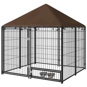 4.6' x 4.6' x 5' Outdoor Dog Kennel with Canopy, Rotating Bowls, Coffee (Option: Coffee)
