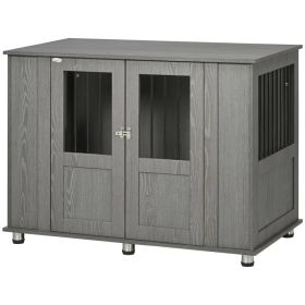 Dog Crate Furniture with Lockable Magnetic Door, Adjustable feet for Extra Large, Medium & Small Dogs, Indoor Use, Grey (Option: Grey)