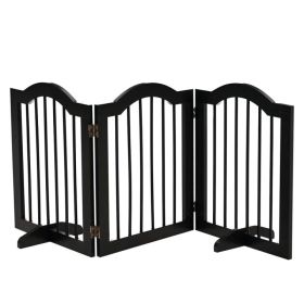 24"H Foldable Dog Gate, 3 Panels Freestanding Pet Gate Barriers Indoor with Support Feet, Puppy Fence for Small Dogs, Black (Option: Black)