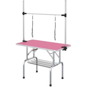 Adjustable Dog Grooming Table with 2 Safety Slings, Storage Basket, Pink (Option: Pink)