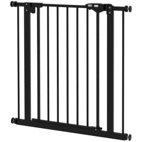 30 Inch Tall Pet Gate with Door Dog Gate and Barrier Indoor for Stairs, Pressure-Mounted Safety Gate, Black (Option: Black)
