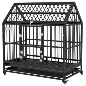 49" Heavy Duty Dog Crate with Removable Tray, Doors, Openable Roof, for Large and Extra Large Dogs, Black (Option: Black)