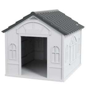 26" Plastic Dog House Outdoor with Air Vents, for Small Medium Dogs, Grey (Option: Grey)